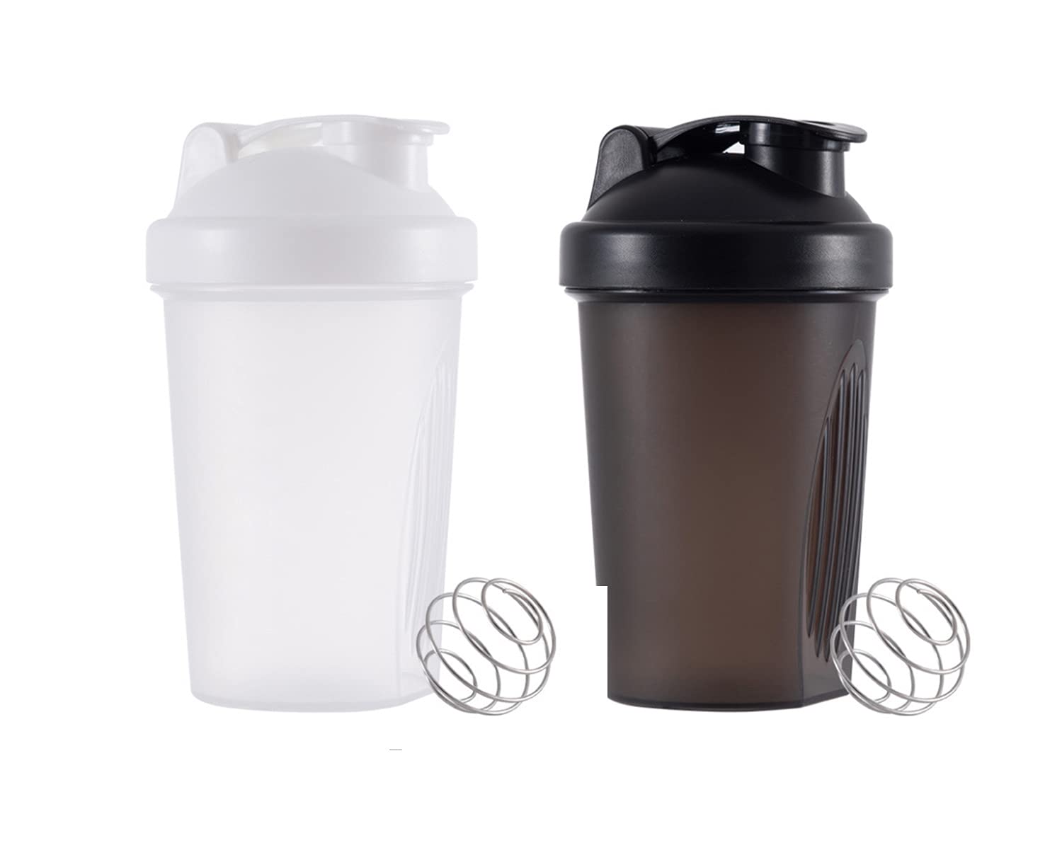 OOTDProtein Shaker Bottle, 400 ml, Leak-Proof, BPA-Free, Protein Shaker for Supplement Shakes with Strainer & Scale, Fitness Mixer for Creamy Whey Protein Powder Shakes, Black + White (2 Pieces)