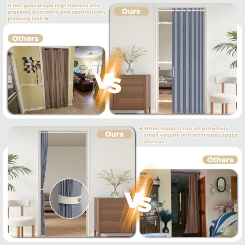 Image of AJAZZ Blackout Accordion Door Curtain with Curtain Rods 39-52 in Length, Invisible Magnetic Door Curtain for Bedroom Living Room Doorway Curtains Set, 1 Panel, W55 x L80 inch, Dark Blue