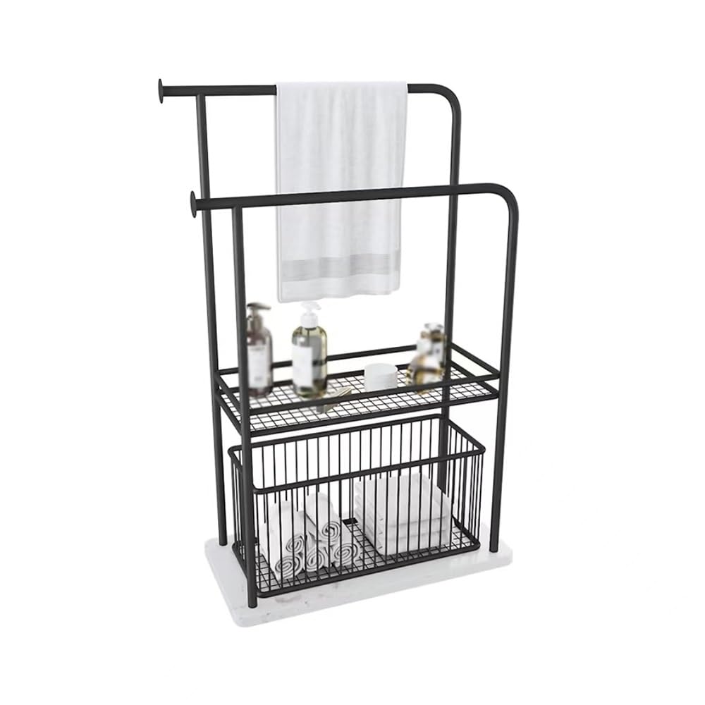 towel rail Marble Floor-standing Towel Rack Bathroom Bathtub Storage Bath(Black)