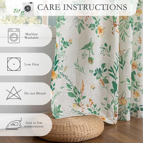Image of MYSKY HOME Linen Floral Curtains 84 Inches Long 2 Pcs Sage Green Semi Sheer | Light Filtering Privacy Protect Curtains for Bedroom Farmhouse Style Decorative Drapes Back Tab for Home, 50 inch Wide Each Panel