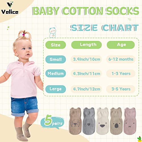 Velice Baby Toddler Non Slip Socks - Little Girls & Boys Cute Cartoon Cotton Crew Socks - 5 Pairs4
