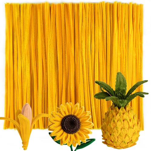 Image of Caydo 200 Pieces Blonde Yellow Pipe Cleaners for Flowers | Thick Fluffy Craft Chenille Stems Bulk for Kids Arts & Crafts Projects and Festival Decorations