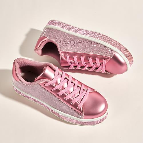 Image of UUBARIS Women's Glitter Tennis Sneakers Neon Dressy Sparkly Sneakers Rhinestone Bling Wedding Bridal Shoes Shiny Sequin Shoes