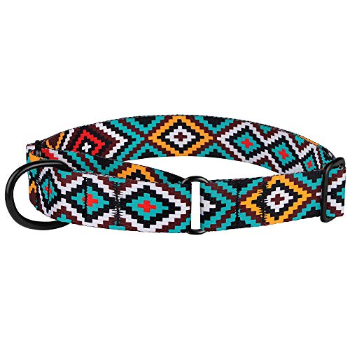 Collardirect Aztec Martingale Collars For Dogs Heavy Duty Tribal Pattern Safety Nylon Training Collar Large Medium Small (Ethnic Teal, M, Neck Size 12"-17") #TOP2
