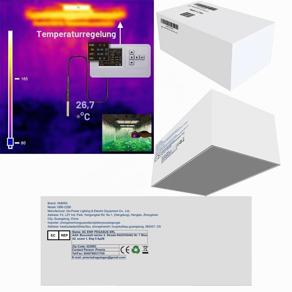 VBR-C200 Grow Light Controller WiFi 0–10 V Timing ON | Aus, Power%, Sonnenaufgang Sonnenuntergang, Hochtemperaturlicht aus, 2,4 G.RJ11,RJ14