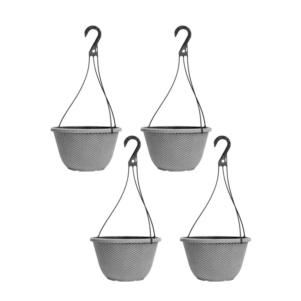 Fyne-Finds Round Plastic Silver Grey Hanging Basket 30cm, 12inch Plant Pot 8L Outdoor Garden Hook Hanger Planter Weatherproof, Drainage Hole, UV-Resistant, Frost Proof (4)