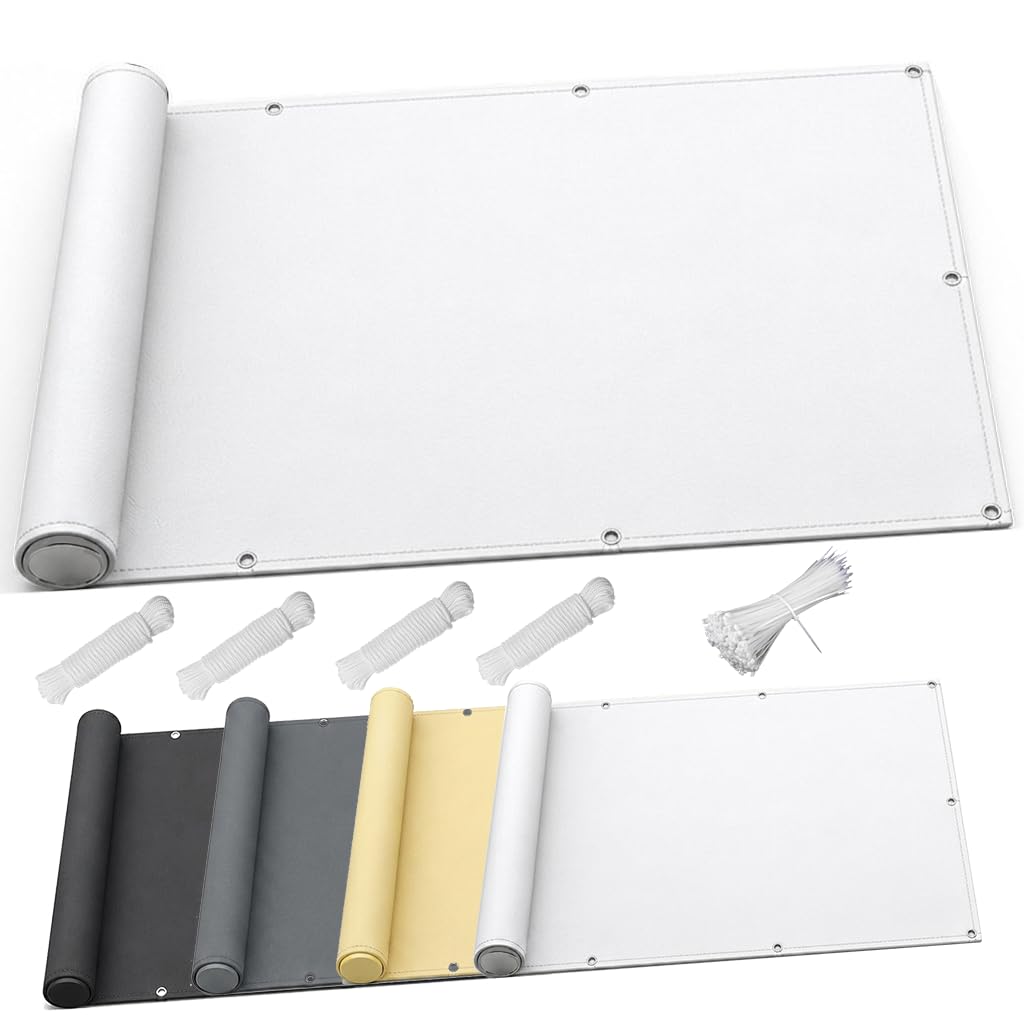 Copertura antivento per balcone, 105 x 1000 cm, resistente ai raggi UV, per ringhiere terrazze e giardino, include cravatte, soluzione di protezione per esterni, colore: bianco