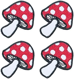 Octory 4 PCS Mushroom Patches Iron on Embroidered Patch Saw On/Iron On Applique for Jeans, Hats, Bags (Red)