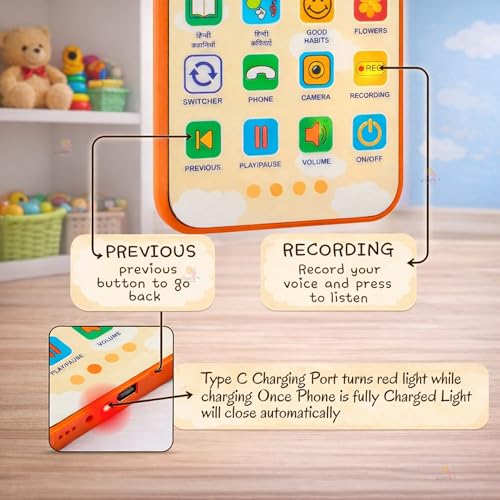 Image of Wishkey Edu Phone for Kids 2.0 Princess Theme 28 Functions 84 Features Rechargeable USB Cable Not Included Toddler Learning Mobile Toy with Multi-Language 10 Indian Languages for Boys Girls Age 2+