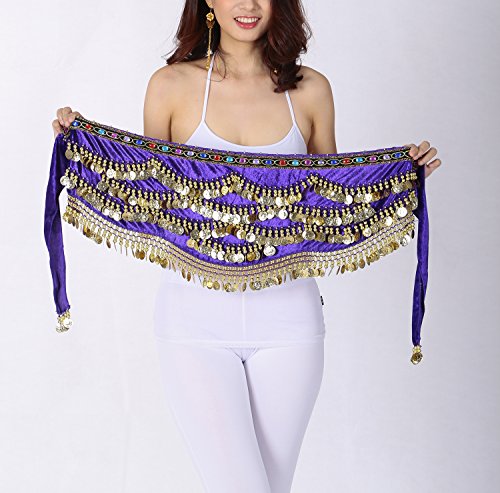 Whitewed Beaded Velvet Belly Dance Performance Coin Hip Scarf Scarves Wrap2