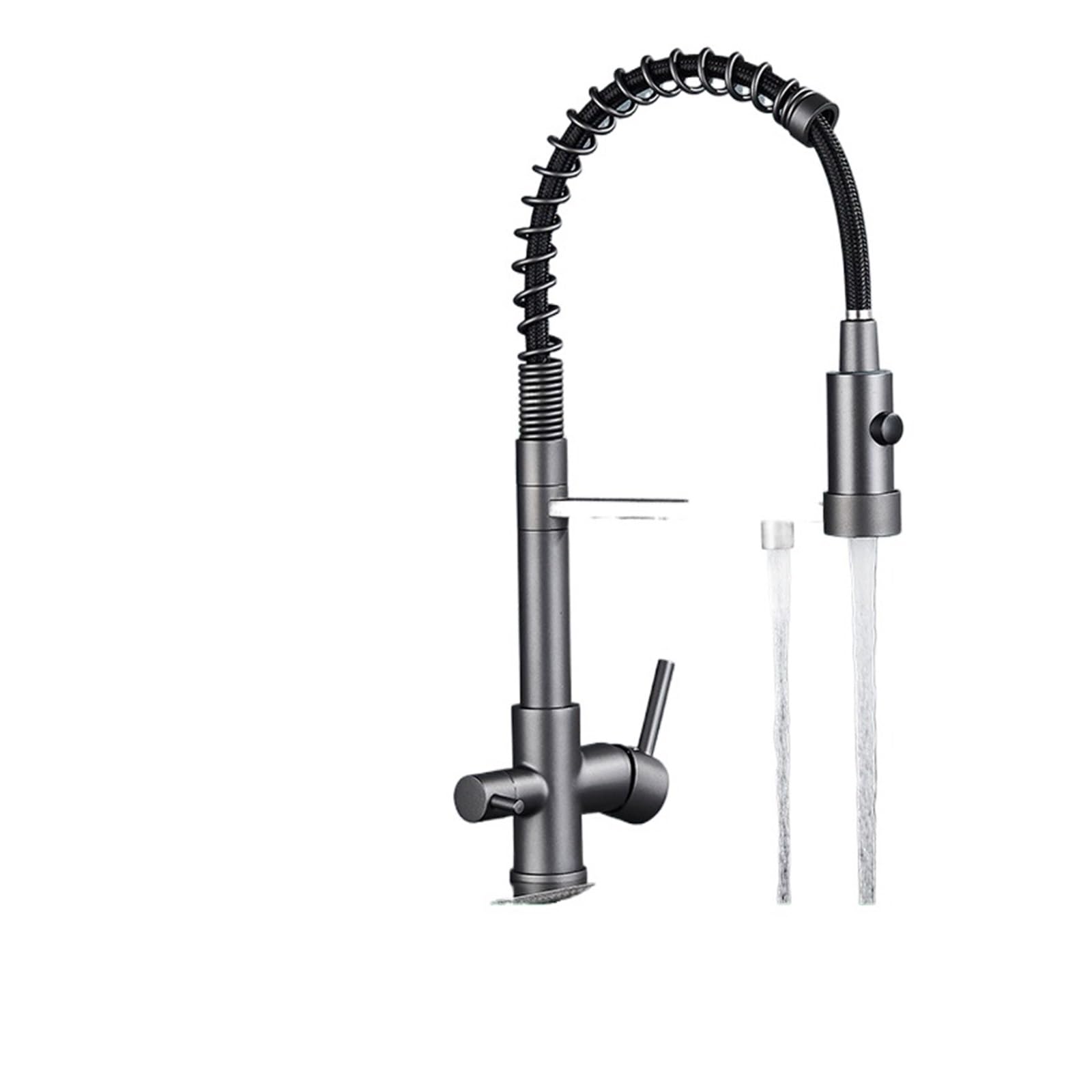 Grifo de cocina purificador gris con doble caño para agua potable pura