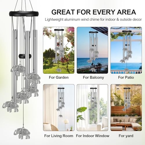 Image of Virekm Windchimes Outdoors Clearance, Aluminum Metal Wind Chime for Outside Sympathy Hanging Wind Chimes for Patio Decoration, Garden Decor. Zen Garden Decor,Gifts for Women(Elephant)