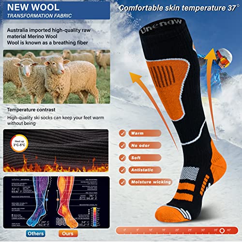 Image of Merino Wool Ski Socks 2 Pairs, Thermal Knee High Warm Socks for Snowboarding, Hiking, Cold Weather, Snow, Hunting