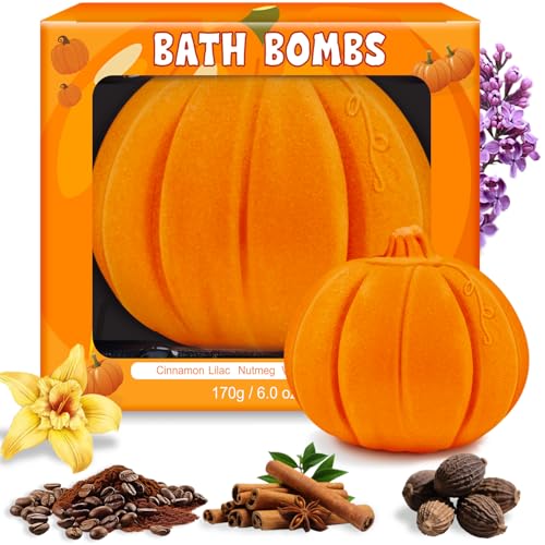 NEWFEIFAN Bath Bombs Gifts for Women & Men Pumpkin Spice - Boo Basket Stuffers for Women Giftable Packaging Natural Organic Relaxing Vanilla/Coffee/Cinnamon/Nutneg Scent White Elephant Gifts