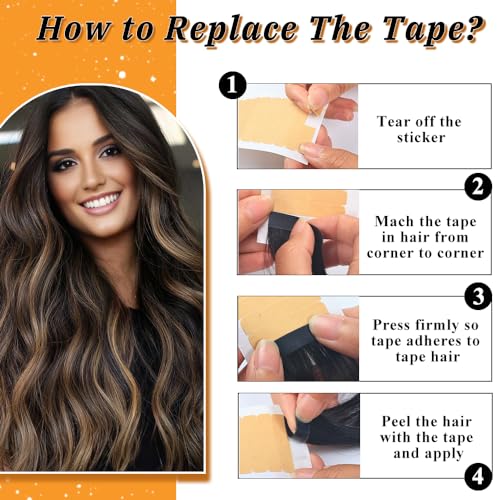 Image of YDDM Tape in Hair Extensions Human Hair, Dark Brown Highlighted Chestnut Brown 100% Remy Human Hair 20pcs 16 Inch Straight Seamless Invisible Tape in Hair Extensions(P2 /6#, 16 Inch)