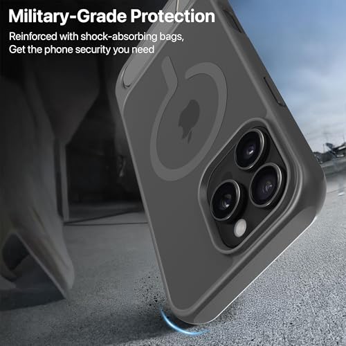Image of eller sante Zenon Magpro Back Cover Case for iPhone 16 Pro Max Scratch Resistant Camera Screen Protector TPU Shockproof with Stand Holder Mag-Safe Wireless Charging- Grey