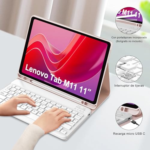 Clavier Bluetooth Lenovo Tab M11 AZERTY magnétique rose - 5