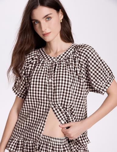 COZYPOIN Womens Gingham Pajama Set 2 Piece Plaid Cotton Pjs Cute Ruffle Sleepwear Maternity Bridesmaid Pajamas Loungewear3