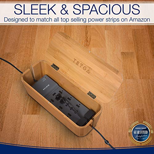 TEYGA Bamboo Cable Management Box - Stylish Cord Organizer Box Hides Power Strip and Keeps Cords Untangled - Surge Protector Cover Keeps Children Safe - TV Cord Box for Home and Office - Thumbnail 5