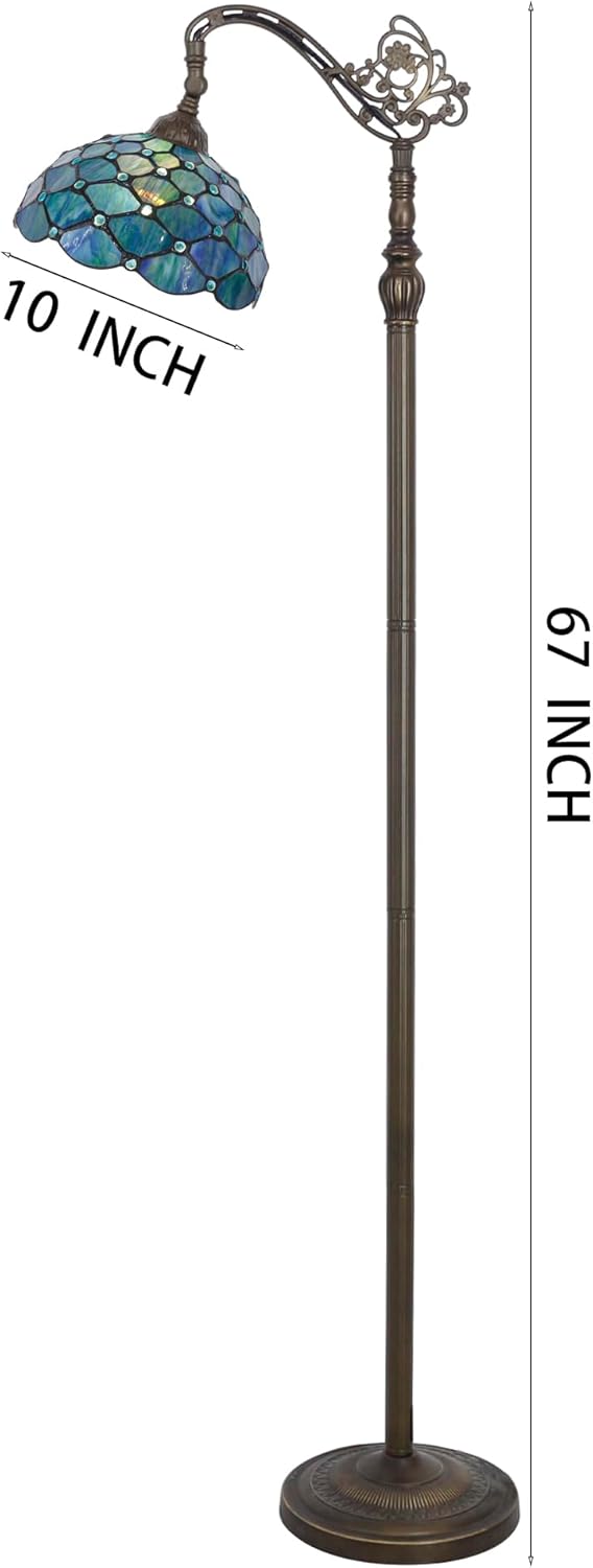 Tiffany Floor Lamp Stained Glass Arched Lamp 10X16X67 Inches Gooseneck Adjustable Corner Standing Reading Light Decor Bedroom Living Room (Sea Blue Pearl Style)