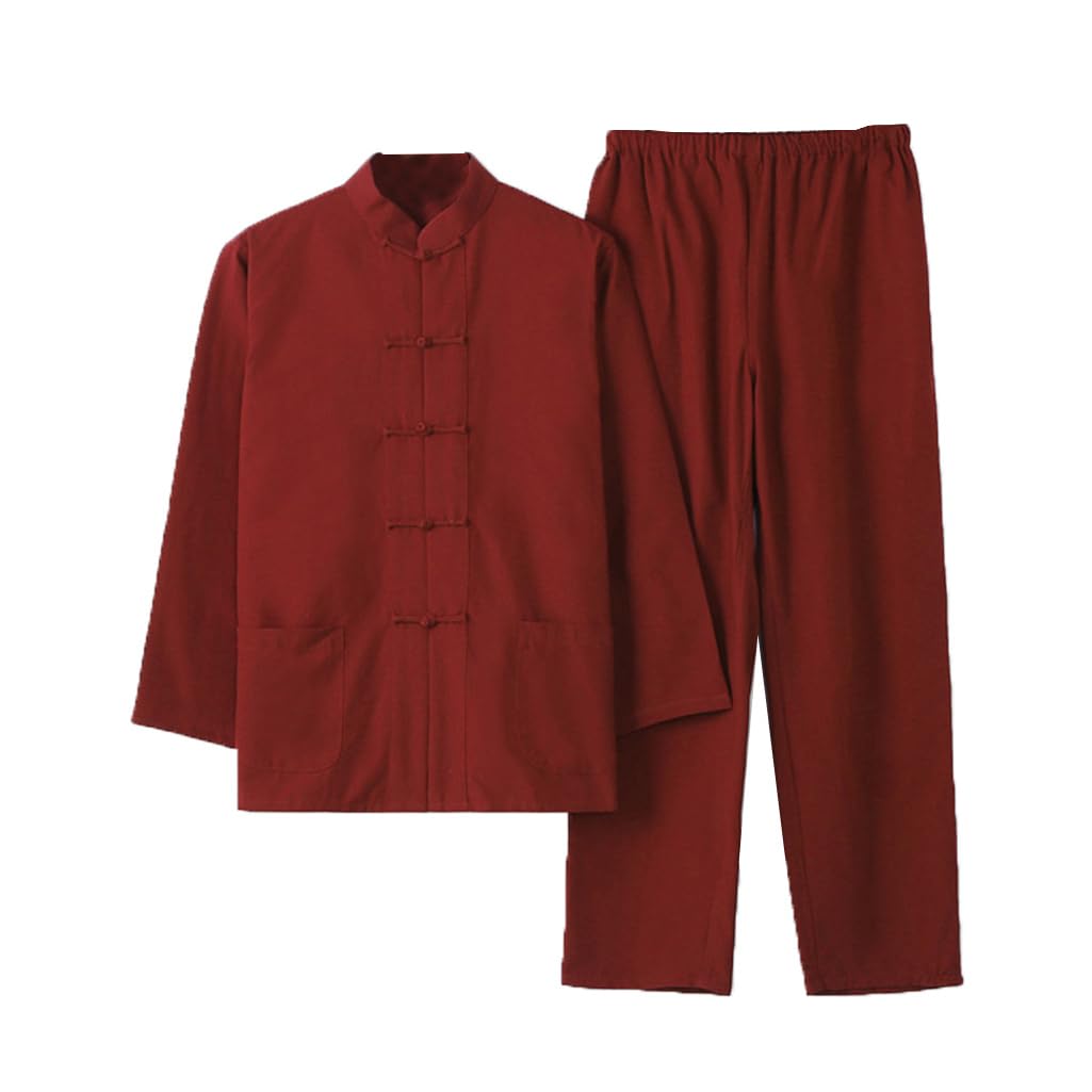 Pure Cotton Tang Anzug bequemer Kampfkunstanzug Männer Chinesische traditionelle Kleidung, atmungsaktive Baumwollwäsche Kung Fu Uniformen Tai Chi Kleidung Langarm He