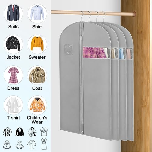 YYDSLEE-Garment-Bags-for-Hanging-Clothes-Suit-Bags-for-Closet-Storage-and-Travel-2440-Clothing-Bags-Garment-Covers-Suit-Covers-for-Men-Women-Clothes-Cover-for-Shirts-Fur-Coats-Jackets-8-Pack-Gray