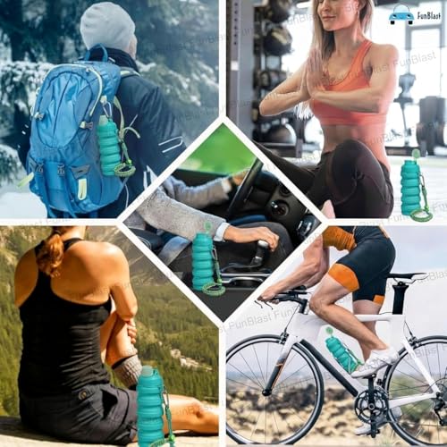 Image of FunBlast Silicone Sipper Bottle Bottle - 500 ML, Expandable Water Bottle for Home, Office, Gym, Trekking, BPA Free Food-Grade Collapsible Leak Proof Portable Travel Water Bottle (Sea Green)