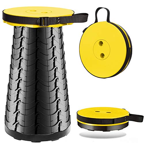 Camping Hocker Tragbarer Klapphocker Teleskophocker Mini Outdoor Höhenverstellbarer für Angel Picknick Grill Innen ktivitäten Küche (Gelb)