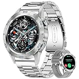 LIGE Smartwatch Herren mit Bluetooth-Anruf IP67 Wasserdicht Fitness Tracker Edelstahl Sportuhr Nachrichten-Erinnerung Silber Männer Intelligente Uhr für Android iOS