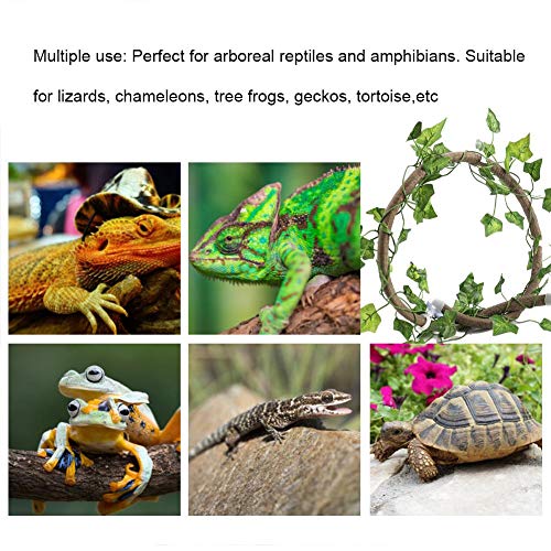 Pssopp Rettile Ramo rampicante Rettile Flessibile Viti Jungle Terrarium Rattan Pet Habitat Decor con Ventose e Foglia realistica per Geco lucertole Camaleonte(3.28ft Rattan + Foglie di