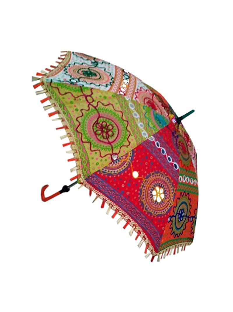 Embroidery Work Decorative Wedding Umbrella Rajasthani Umbrella, Useful for Party Decoration, Home Décor, Pre Wedding, Garba, Mehndi, Haldi, Photoshoot. | Jaipuri Umbrella | (Pack of 1)