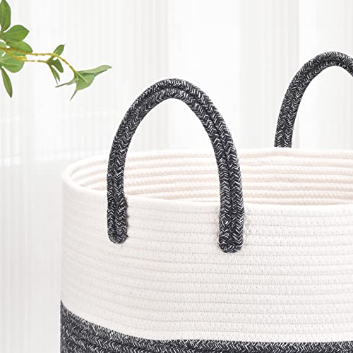 Image of Large Cotton Rope Laundry Hamper for Girls Boys 65L, White & Black