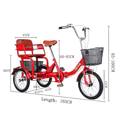 ZCXBHD Einzelgeschwindigkeit Dreirad Fahrräder mit Rücksitz 16-Zoll-Fracht-Dreiräder mit Warenkorb für Erwachsene Erholung Picknicks Übung (Color : Red) – Bild 3