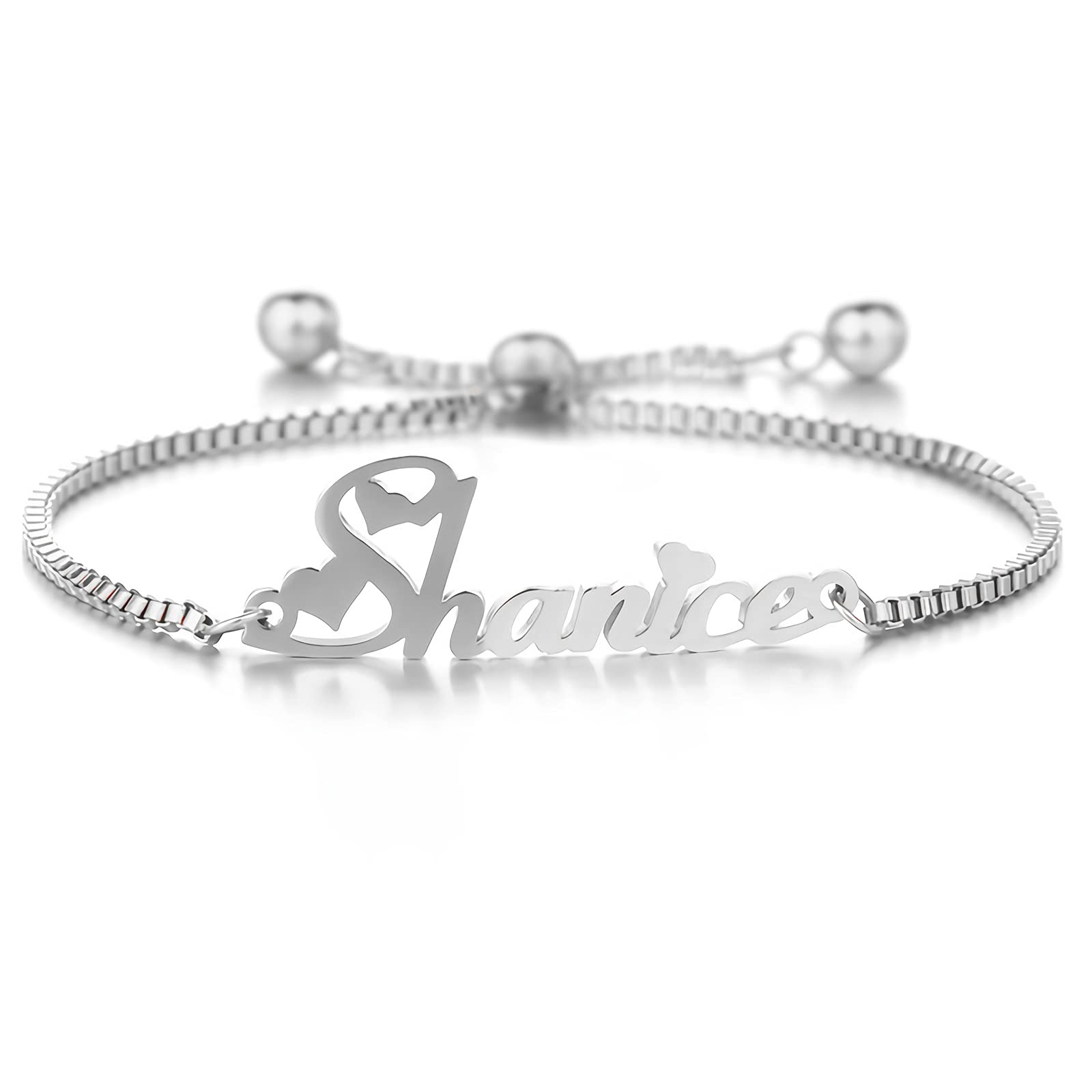 MRENITE 10k 14k 18k Solid Gold Personalized Name Bracelet – Dainty Name Plate Bracelet - Custom Any Name Fine Jewelry Gift for Women Adults Wife
