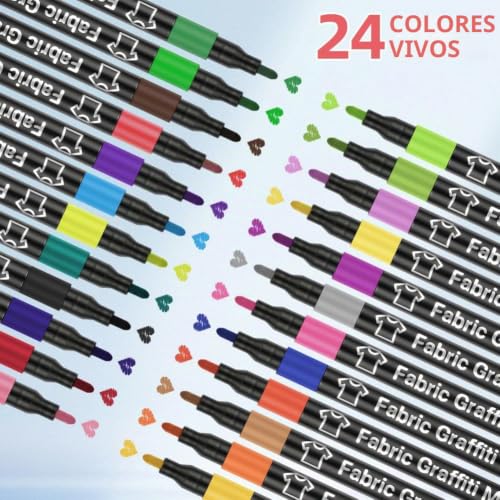 Miniatura 2 de Apxel Marcadores De Tela, 24 Colores Rotuladores Para Tela, Rotulador Permanente Con Punta Fina, Lavables A Máquina, No Tóxica Para Camisetas, Bolsas, Tote Bag Y Otros Tejidos - Para Niños Y Adultos
