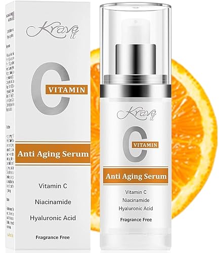KRAVE IT Day-Night Anti Aging Vitamin C Serum and Retinol Night Cream For Face (Value Pack) 7oz