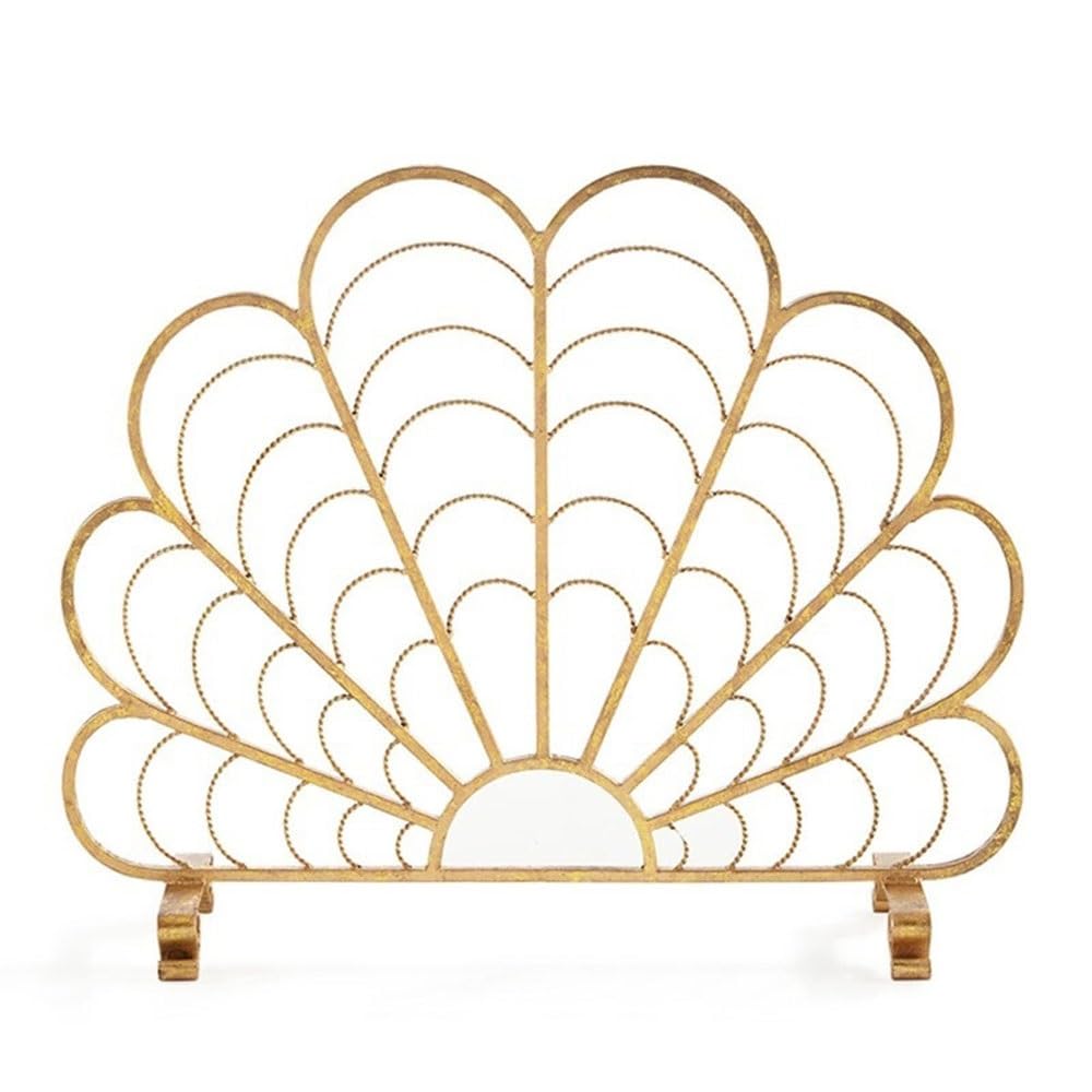fireplace cover Fireplace Heating Decorative Screen Golden Retro Vintage Style Fireproof Partition Guardrail Metal Frame