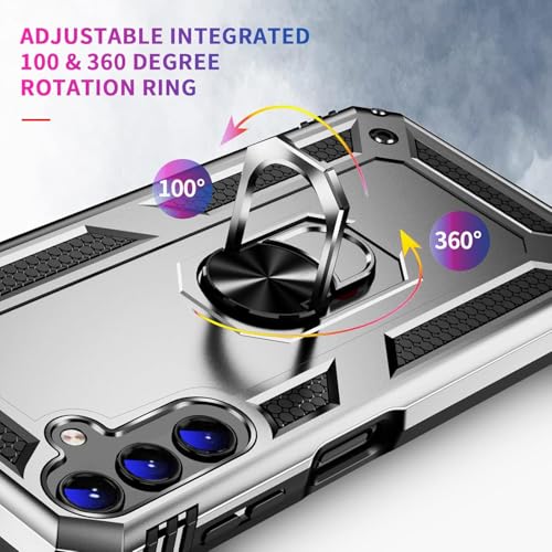 Image of for Samsung Galaxy S24 FE Case with Screen Protector, Military Grade Rugged Shockproof Galaxy S24 FE 5G Heavy Duty Protective Cover for Samsung S24 FE Magnetic Ring Kickstand Phone Case (Silver)
