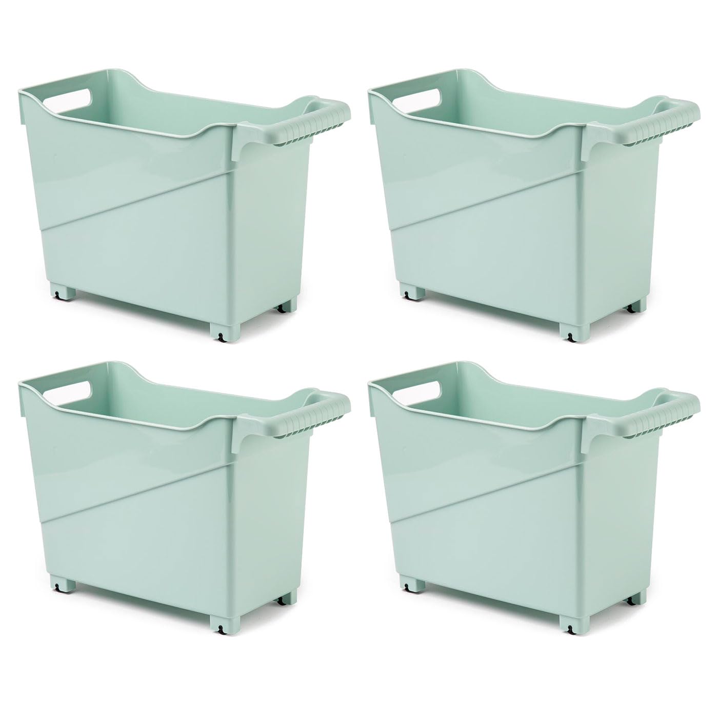 ACAN Tradineur Pack de 4 Carritos de plástico multiusos con ruedas Cesta para Diversos usos con Ruedas para moverlo Cesto para organización y Almacenamiento N.grados 3-26 x 18 x 38 cm Color: Verde