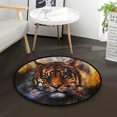 Mnsruu Teppich, Motiv: Tiger, Vintage-Stil, rund, für Wohnzimmer, Schlafzimmer, 92 cm Durchmesser