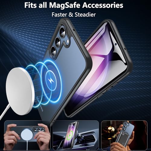Magnetisch Für Samsung Galaxy S23 Hülle mit Panzerglas Glas,Militärschutz Handyhülle für Samsung S23 mit MagSafe Matt Transluzente Schutzfolie Schutzhülle Case Cover für Samsung S23(Schwarz) 4