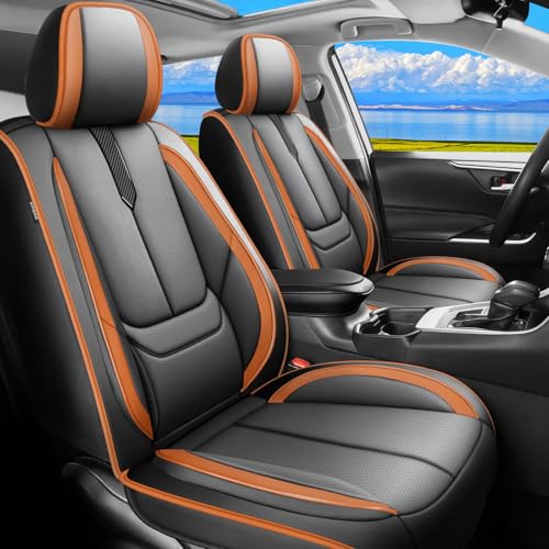 Image of Fit RAV4 Car Seat Covers for Toyota RAV4 2019-2025 2026 LE,XLE,XLE Premium, Limited - Upgraded Premium Waterproof & Breathable Leather,All-Weather Seat Cushion Protector,Full Set,Black-Brown