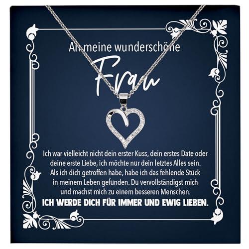 22Feels Romantisches Geschenk Ehefrau Schmuck Set zum Hochzeitstag, Valentinstag für Sie, Geburtstag Frauen - Echt Silber 925 Herz Halskette mit Karte