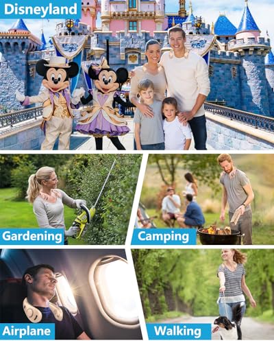 Image of Neck Fan that Blow Cold Air with Mist Spray, Rechargeable with Long Battery Powered, Foldable Water Cooler with LED Display, Leafless Necklace Fans for Women Adult Hot Flashes Summer Outdoor, Apricot