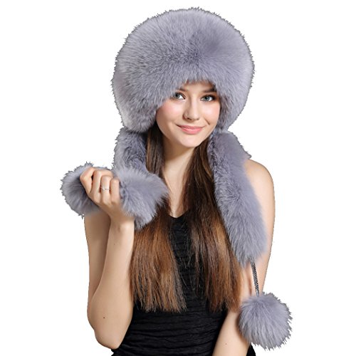 BeFur Womens Winter Hat Genuine Fur Trapper Russian Pom Cap