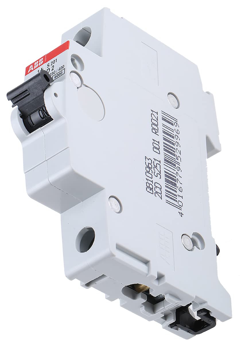 ABB S201-D2 Miniature Circuit Breaker, 1 Pole, Type D, 6/10kA Breaking Capacity, 2 Amp Current (2CDS251001R0021)
