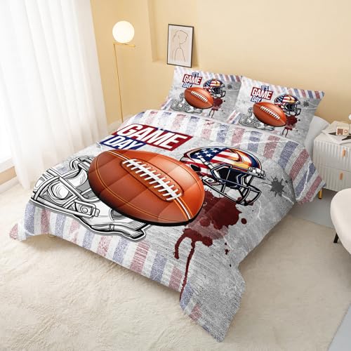 Image of QOOMO Baseball Kids Bedding Set,Cartoon Helmet Print Comforter Set Queen Size for Baseball Fan Room Decorat,Soft Lightweight Bed Set All Season,1 Comforter Set 2 Pillowcases