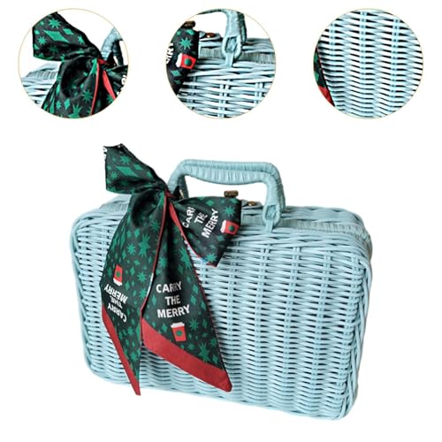 Panier tressé en rotin bleu boîte vintage de rangement et conservation alimentaire - 4