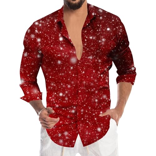 Generisch Camisa con purpurina para hombre, manga larga, con lentejuelas, estampada, discoteca, hippie, fiesta, camisa brillante de los años 70 y 80, disfraz de carnaval, camisa para hombre, camisa de