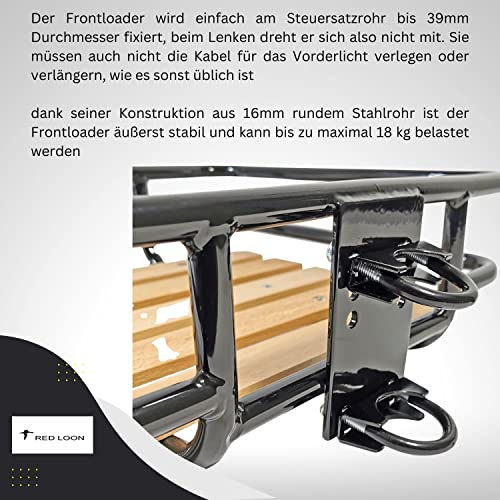 Frontgepäckträger Fahrrad | Gepäckträger Vorderrad | Red Loon | Stahl/Holz | Holz Auflage